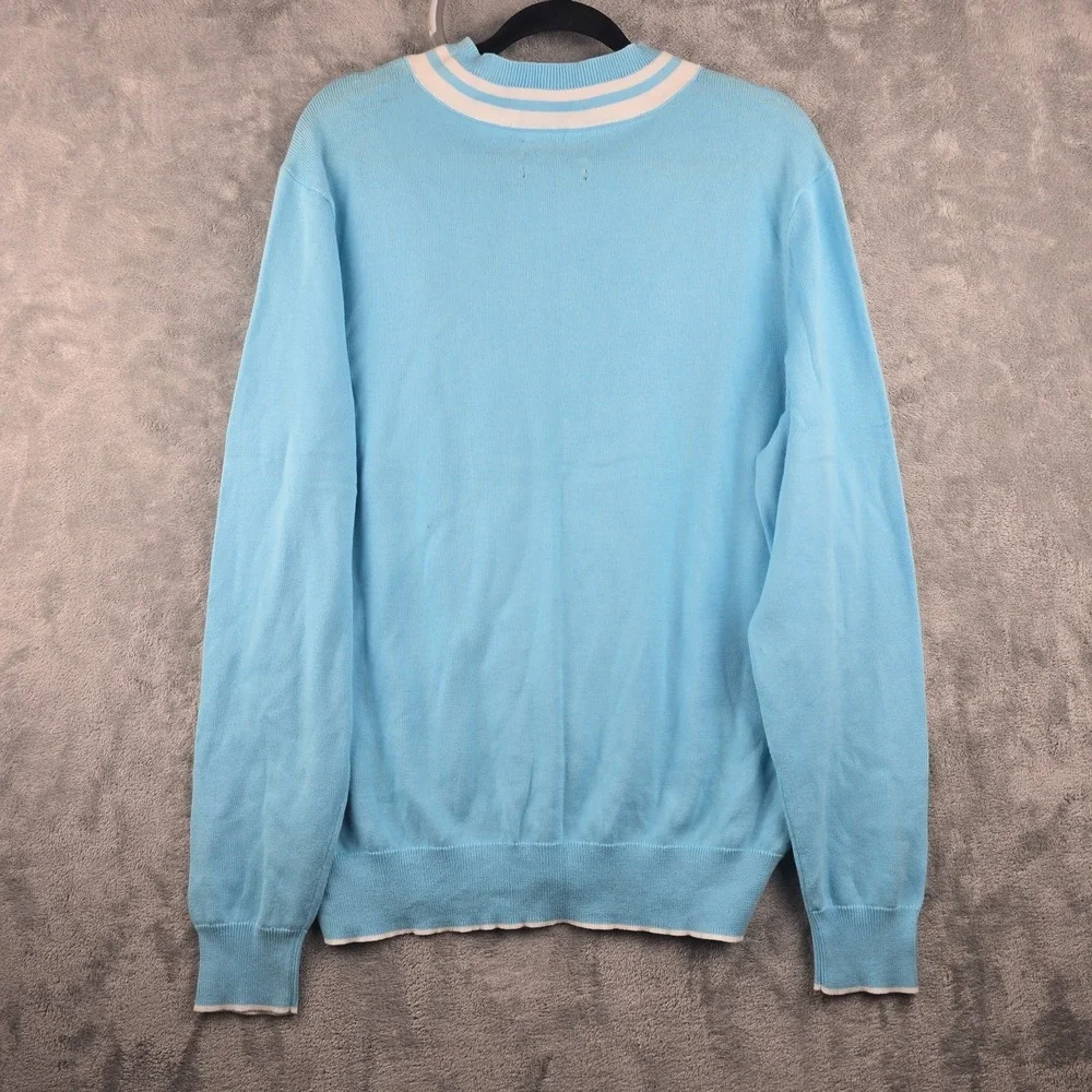Black Brown 1826 Varsity Sweater Mens Size Large Blue Golf Light V-Neck Pullover